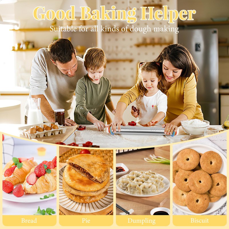 Adjustable Rolling Pin with 4 Thickness Rings for Baking, 17”