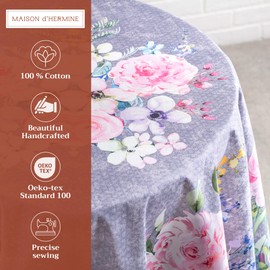 Maison d'Hermine Table Cloth Round Table 100% Cotton Tablecloth for Dining Room, Farmhouse, Home, Hotel, Parties - Gifts for Mothers Day Spring & Summer (Sweet Rose Lavender - Lush, 69" Round)