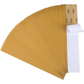 CowboyBOB 40 PCS Premium 600 Grit Gold Pre-Cut PSA Longboard Sandpaper Sheets 2-3/4" x 16-1/2" Self-Adhesive Stickyback Sandpaper for Automotive Woodworking Air File Sander Hand Sanding Block