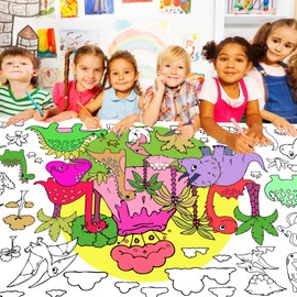 Dinosaur Giant Coloring Poster, 30 x 72 Inches Large DIY Dinosaurs Coloring Tablecloth Dinosaurs Coloring Tablecover Dinosaur Themed Color-in Activities Games for School Home Birthday Party Supplies