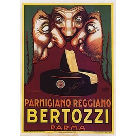 WONDERFULITEMS PARMIGIANO REGGIANO BERTOZZI PARMA ITALY SMELLING CHEESE THREE BIG NOSES 16" X 24" IMAGE SIZE VINTAGE POSTER REPRO ON CANVAS SHIPPED ROLLED UP. BRASIL355