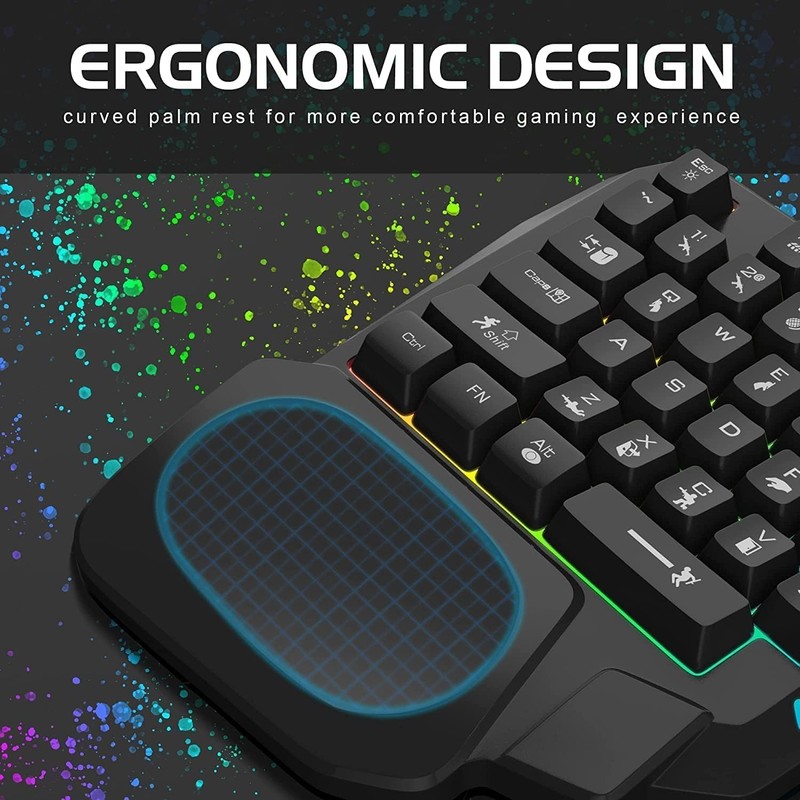 GONRIDASH One-Handed Gaming Keyboard, 35 Keys, 3 Color Backlight, Wide
