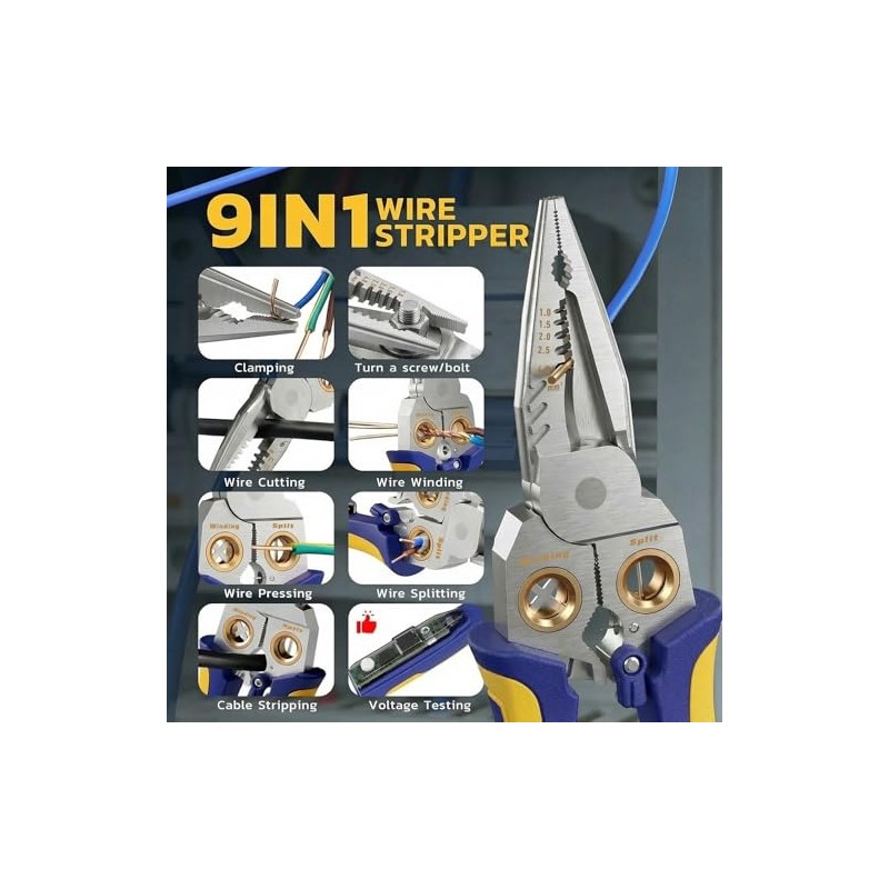 haisstronica 9-in-1 Rechargeable Wire Stripper with NCV Voltage Tester, 10-18