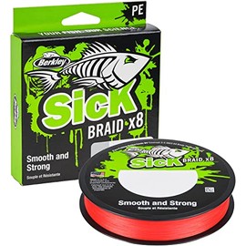 Berkley Sick Braid - 8 Strands Braided Fishing Line, Super Smooth 8 carrier Multifilament PE Braid Predator Fishing Lines 150/300m For Freshwater and Saltwater Sea Fishing, Unisex, Red