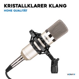 VONYX CM400 Studio Mikrofon Gaming Mikrofon PC Gaming Mic Streaming Mikrofon mit Stoßdämpfer Halterung, XLR auf 3,5mm Klinke und Popschutz, Kondensator Mikrofon, Podcast Mikrofon, Silber