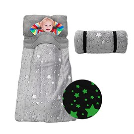 Kids Sleeping Bag, Hallo Bunny Glow in The Dark Slumber Bag & Nap Mat for Kids, 63” x 29" Soft Cozy Sleeping Bag for Children Girls Boys Daycare, Naptime & Sleepover