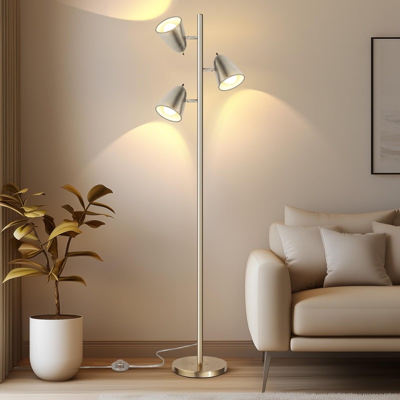 QiMH Tree Floor Lamp with 3 Light Bulbs, Standing Tall