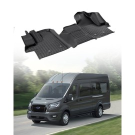 Papimats for Ford Transit Front Row Floor Mats 2024 2023 2022 | All Models w/Vinyl | All-Weather Floor Liner | Automotive Car Rubber Carpet Mat Interior Accessories for Transit 150 250 350 | 1 Pcs