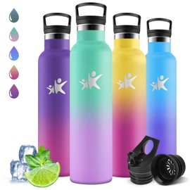 Motswedi Drinking Bottle 1 Litre, Cold & Warm, Leak-Proof, Drinking Bottle with Straw, BPA-Free, Thermos Flask for Yoga, Fitness, Sports, Sea Green & Light Purple