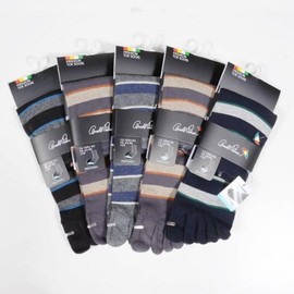 Ringgle Gentleman's Mid-Calf Fashion Toe Socks with Logo Embroidery 5 Pairs Mixed Colors 26cm