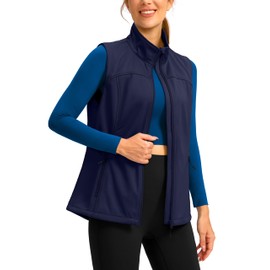 Soothfeel Women's Vest with Zipper Pocekts Lightweight Softshell Sleeveless Jacket Hiking Travel Golf Running Vest for Women (Navy Blue, M)