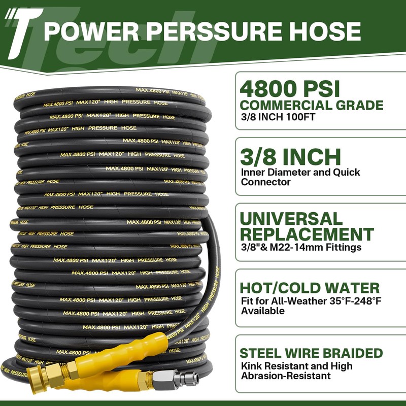 TechSweepPro 5000PSI Pressure Washer Gun and Hose Kit, 50FT Kink