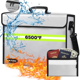 Fireproof Money Bags with Lock-6500°F Fireproof Document Box,10 Layers Insulation Materials&Waterproof Zipper,Removable Folder Layers/Wallet,Reflective Strip for Cash,Valuables(16.5”x 12.4”x 5.5”)
