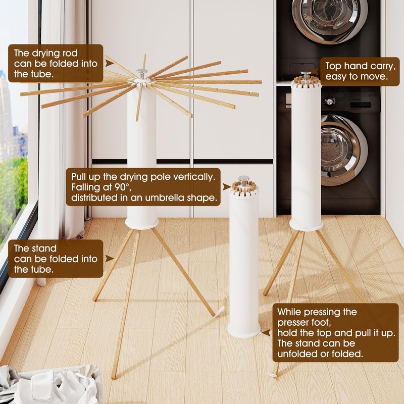 BOQORAD Tripod Clothes Drying Rack Foldable,Floor Standing Drying Rack Clothing,(16