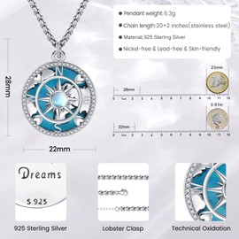 Eusense 925 Sterling Silver Compass Necklace Compass Pendant Chain Gifts for Father's Day Graduation Gift Jewellery for Men Women, Sterling Silver