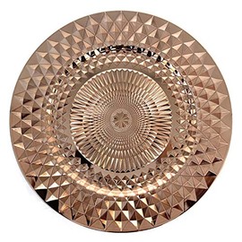 allgala Rose Gold Charger Plates 13-Inch 6-Pack Heavy Quality Plastic Diamond Pattern Sparkling Charger Service Plates for Dinner Plates Wedding Party Formal Dining