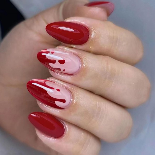 Halloween Press on Nails Almond Fake Nails with Blood Droplet