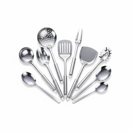 XAUZIX 12-Piece Heavy-Duty Stainless Steel Cooking Utensil Set – Long Heat-Resistant Handles – Turner, Ladles, Skimmers & More