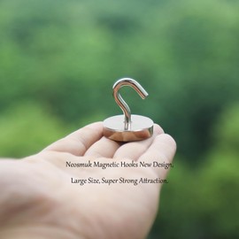 Neosmuk Magnetic Hooks,100lb Large Opening Hook CNC Machined Base,Ideal for Cruise,Grill,Towel,Kitchen Indoor Hanging (Silvery White,Pack of 6)