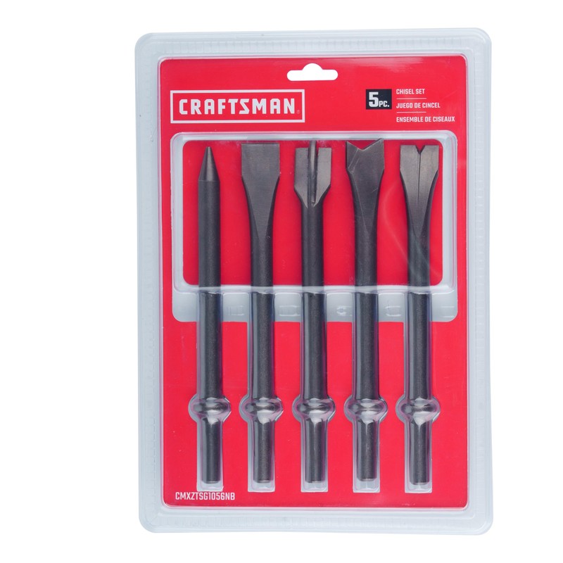CRAFTSMAN 5-Piece Air Chisel Set, 0.401-in Shank, Hardened Alloy Steel,