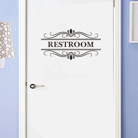 Restroom Sign Wall Decal Vinyl Stickers, Removable Cute Art Design DIY Sticker Mural for Restroom Bathroom Washroom WC Toilet Office Home Window Door Decoration