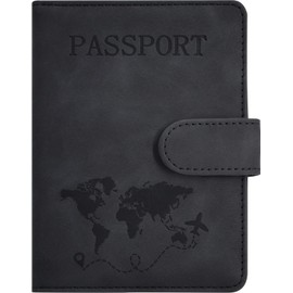 Passport Holder, Passport Cover with Credit Card Slot and Boarding Pass Slot Combo, Passport Wallet Case Book Travel Must Have, RFID Blocking Leather Travel Accessories, Black