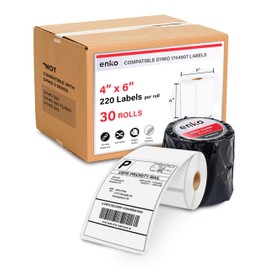 enKo Compatible Zebra 4x6 Label and Dymo Labels 1744907 - (4" x 6") Address and Shipping Labels for Dymo Labelwriter 4XL Shipping, Zebra and Desktop Direct Thermal Printers (30 Rolls, 6,600 Labels)