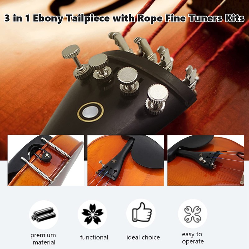4/3 Violin Kits Set, 3 in 1 Ebony Tailpiece with
