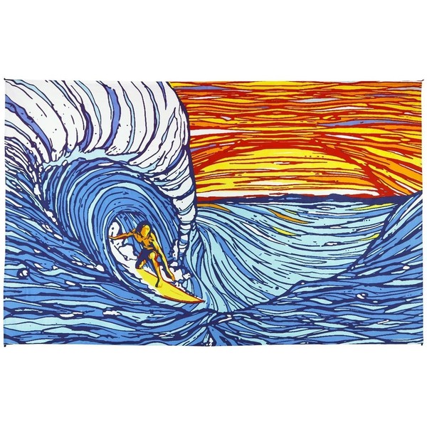 Sunshine Joy Sunset Surfer Ocean Wave Surf Tapestry Wall Hanging Huge 60x90 Inches