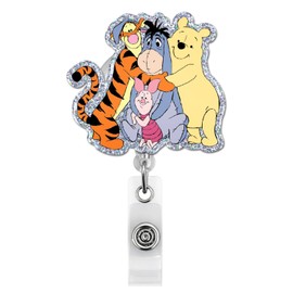 Pooh Bear Badge Reel, Funny Badge Holder Retractable for Nurse Doctor Teacher Student Office Worker ID Card Decor, Friendship Gifts for Friends Pooh Bear Lovers