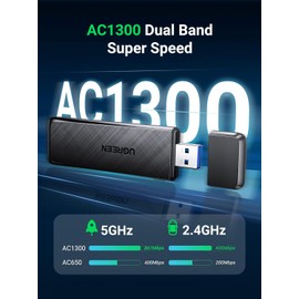 UGREEN AC1300 USB WiFi Adapter 5G 2.4G Dual Band USB 3.0 WiFi Dongle for Desktop PC Mini Wireless Computer Network Adapter Compatible with Windows 11/10/8.1/8/7, MacOS 10.11 Above