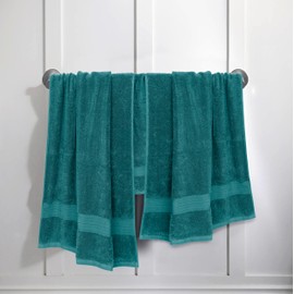 Feather & Stitch 100% Cotton Bath Towel Set of 6, 600 GSM Ultra Soft Highly Absorbent 2 Bath Towels, 2 Hand Towels & 2 Washcloth - Luxury Quick Dry Shower Towels. (Teal Green)