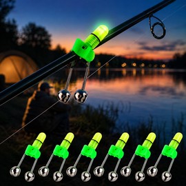 6-Piece Fishing Bite Alarm Bells with Luminous Night Light – Double Bell Rod Tip Alerts for Night Fishing