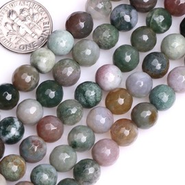 (8mm/dark green) - GEM-inside Indian Agate Gemstone Loose Beads 8mm Round Faceted Energy Stone Healing Power Beads for Jewellery Making 15"