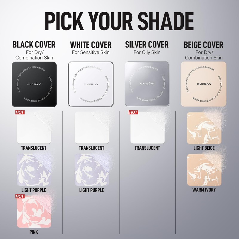 CARSLAN 2.0 Black Magnet Soft Focus Powder, Waterproof Translucent Pressed