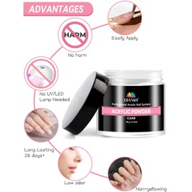 EBANKU Clear Acrylic Powder, 2.1oz Acrylic Powder Large Capacity Professional Acrylic Nail Powder for Nail Acrylic Extension, Nail Carving, Long-Lasting, No Nail Lamp Needed (60g)