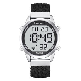 Hearkent Atomic Digital Talking Watch for Elderly Receives US Signals Automatic Time and Date Correction Big Numbers Easy to See Loud and Clear Male English Speaking, nylon black, medium, watch