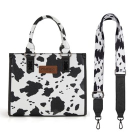 Wrangler Tote Bag for Women Western Retro Purse Top Handle Handbags with Aztec Strap AR-WG205-8250COW-BK