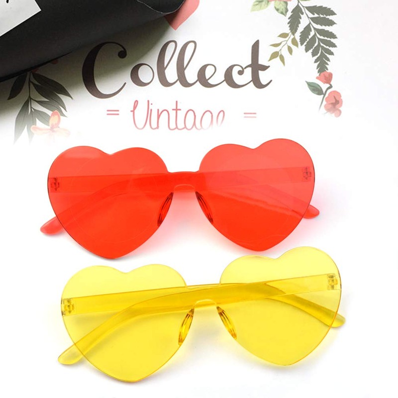 Fengek 6 Pcs Heart Shape Sunglasses Frameless Transparent Glasses Party