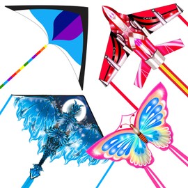 Mint's Colorful Life 4 Pack Kites for Kids and Adults, Easy to Fly Large Butterfly Delta Airplane Dragon Kite, Beach Kite with 300ft String, Best for Gifts & Family Outings