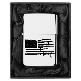 Lighter in Black Silk Lined Gift Box American Gun Flag (Chrome)