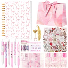 Tenceur DIY Journal Diary Pack Scrapbook Kit Stationery Diary Supplies Cute Pink Preppy Bow Coquette Notebook Journal Art Crafts Kit for Birthday Holidays Ideal Gifts for Women Teen Girls