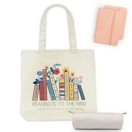 KUKUPACK Cute Canvas Book Tote Bag with Pocket, Book Lovers Gifts for Adults,Book Themed Birthday Gifts for Book Lovers Women- Reading Accessories,Librarian, Bookish, Readers, Author, Library Present