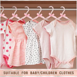 Threan 6 Pcs Pearl Beaded Clothes Hanger Mini Small Pearl Clothes Hangers Pearl Beads Metal Clothes Hangers with Ribbon Standard Hangers for Kids Baby Children Pet Cat Dog Clothes (Pink)