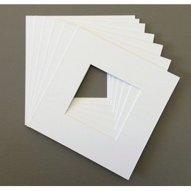 Pack of 10 12x12 Square White Picture Mats with White Core Bevel Cut for 8x8 Pictures