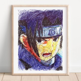 Sasuke Ballpoint Pen Print, Naruto Art Poster - 11x14 Inches
