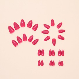 Red Press on Nails Short Square Fake Nails with Designs Hot Pink False Nails Acrylic Glossy Full Cover Glue on Nails Press ons Cute Artificial Stick on Nails for Women Decorations 24 Pcs