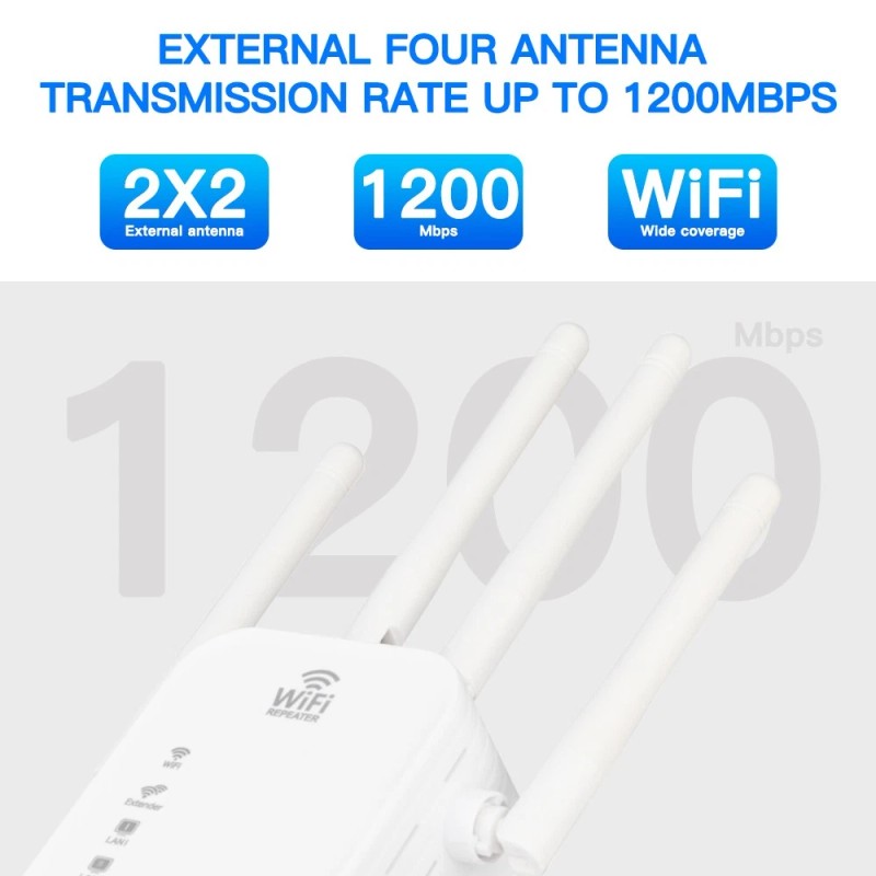 WiFi 5 1200Mbps Dual-Band Repeater - 2.4G/5G US Plug, Wireless