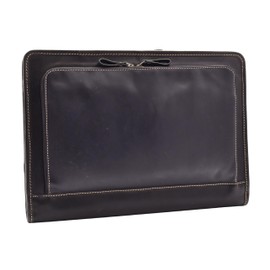 Real Leather Folio Bag A4 Document Tablet Underarm Clutch Portfolio Case Aero (Black)