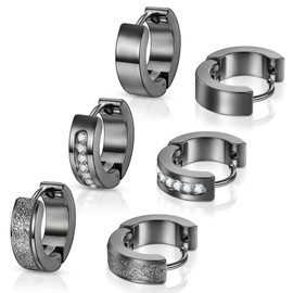 QEIFC 3Pairs Small Black Hoop Earrings for Men, Hypoallergenic Stainless Steel Huggie Earrings for women, Sleeper Round Earrings Cubic Zirconia Inlaid Sensitive Ear Piercings Jewelry Set 18G 9mm